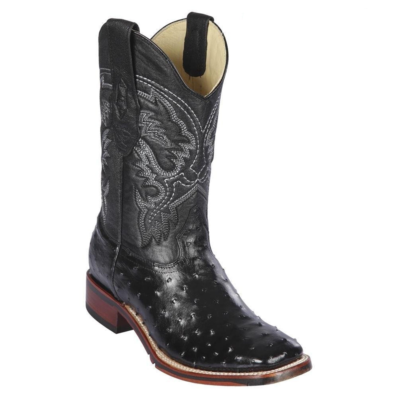Black Ostrich Square Toe Western Boots - EE