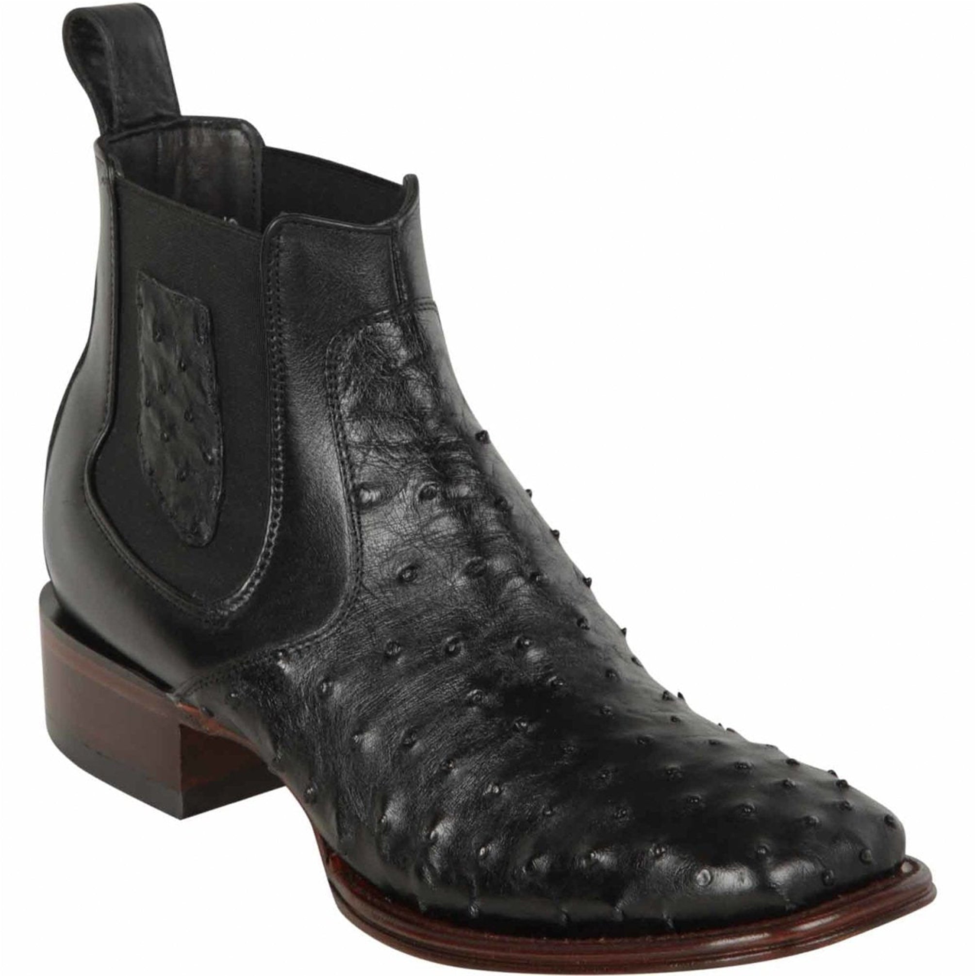 Mens Short Black Ostrich Boots - EE
