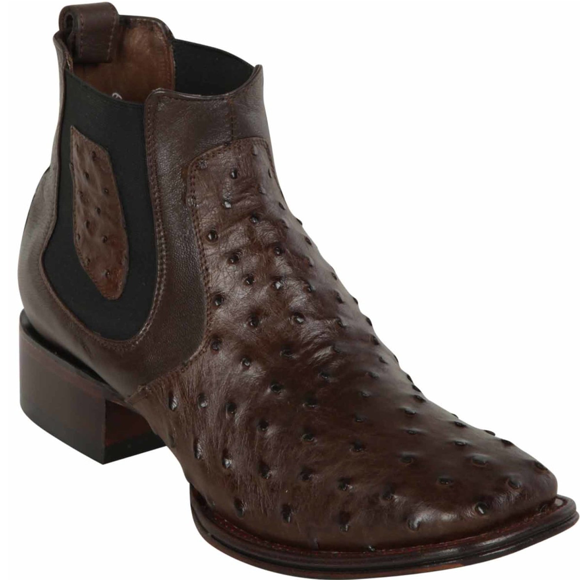 Mens Short Brown Ostrich Leather Boots Square Toe - EE