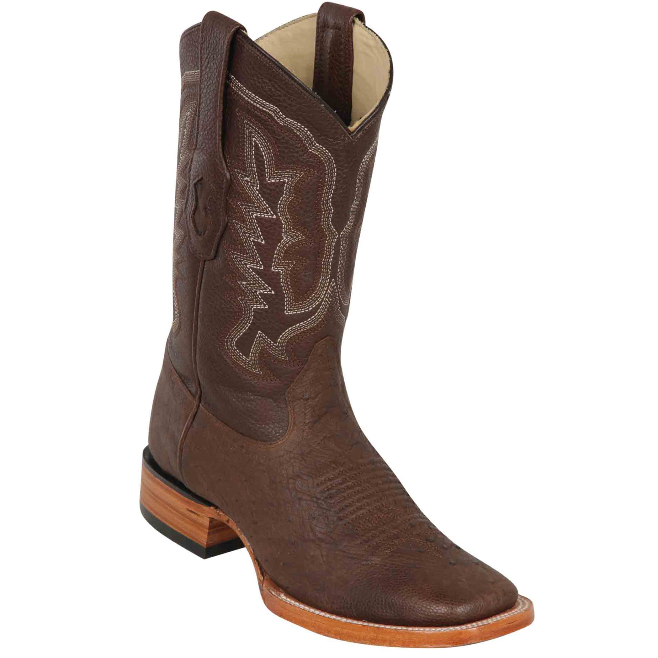 Brown Square Toe Smooth Ostrich Cowboy Boots - EE
