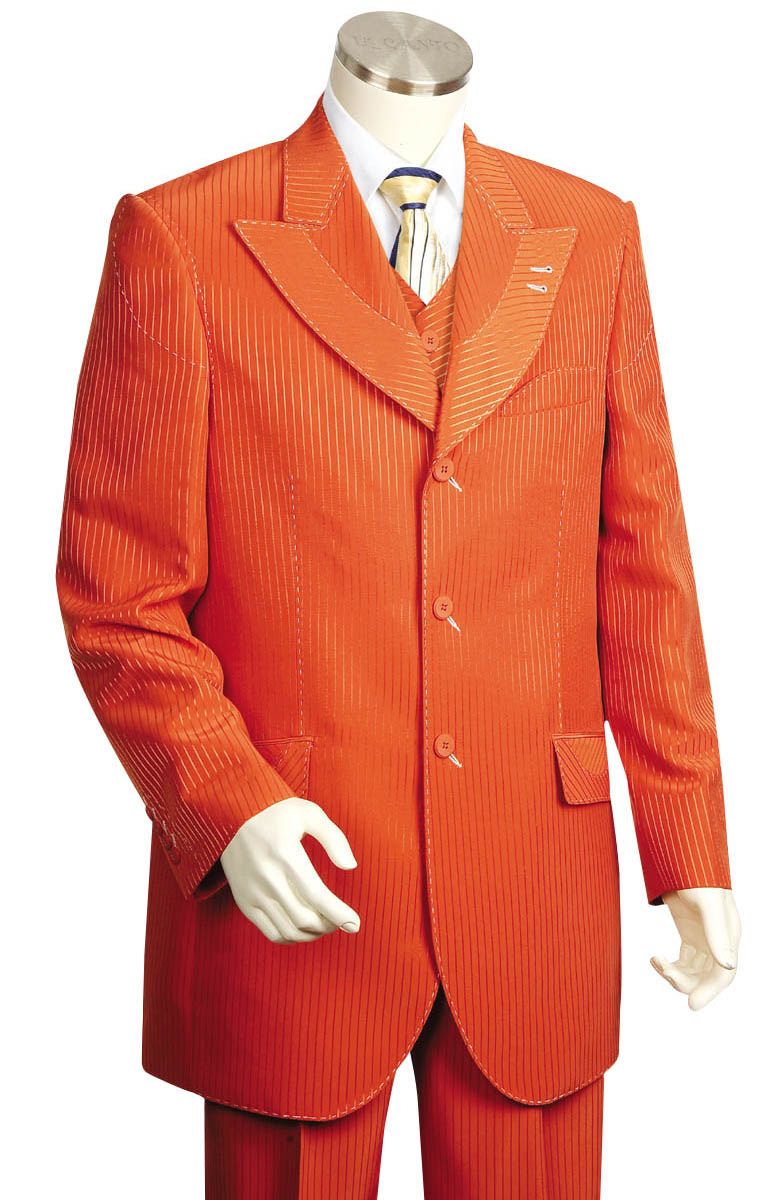 Canto Men's Wool-Feel 3-Piece Suit - Tone-on-Tone Stripes - 38 Short Jacket+32 Waist Adjustable 28to34)(Height: 5 4 to5 7 )(Neck 15-16.5)S-M)