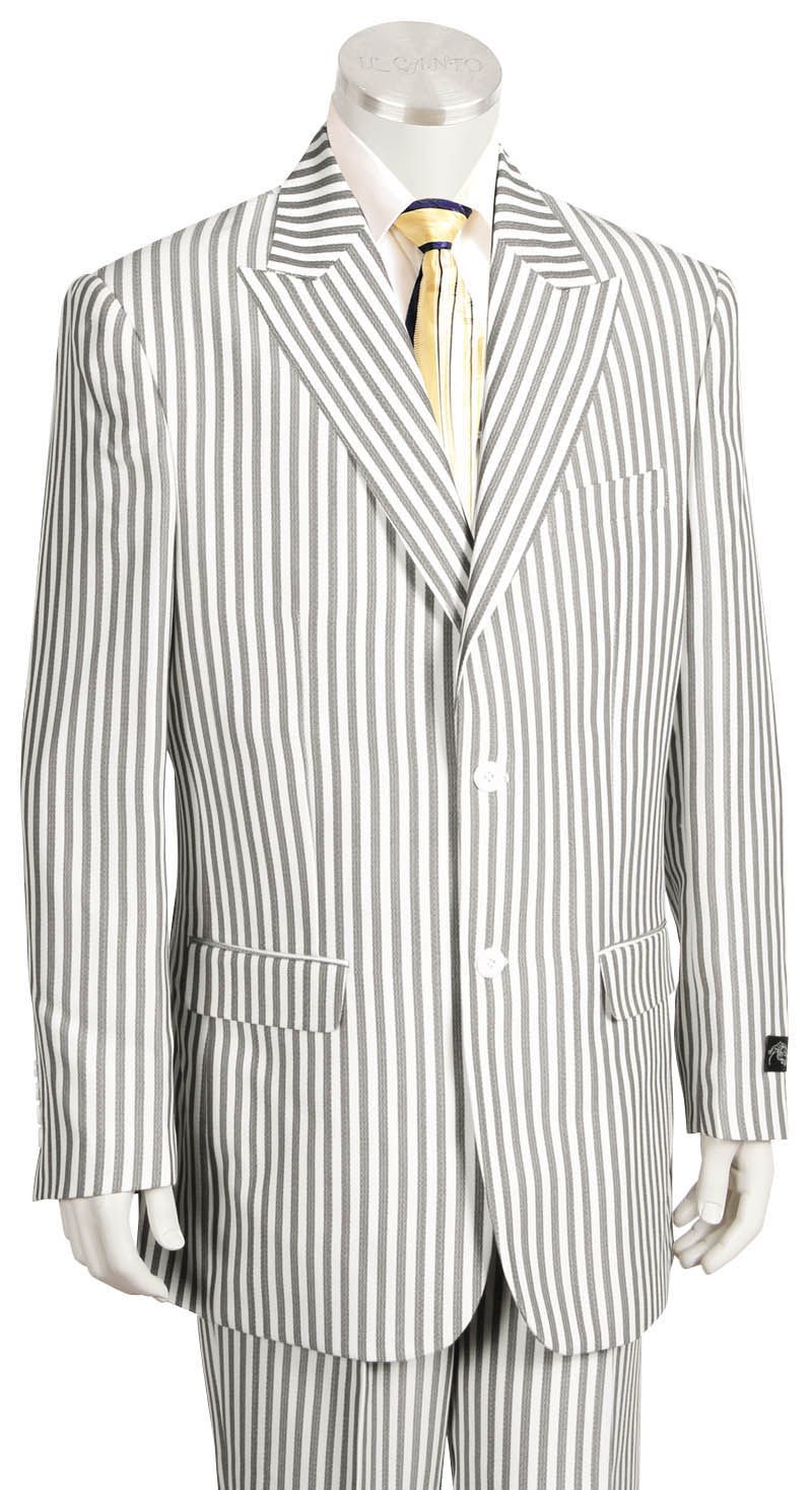Canto Men's 3-Piece Seersucker Suit w/ Peak Lapel - Poly-Rayon Blend - 38 Short Jacket+32 Waist Adjustable 28to34)(Height: 5 4 to5 7 )(Neck 15-16.5)S-M)