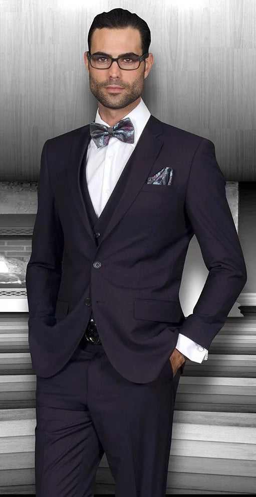 Mens Wool Blend Suit 3Piece Set  Solid Colors Statement black - 38 Short Jacket+32 Waist Adjustable 28to34)(Height: 5 4 to5 7 )(Neck  15-16.5)S-M)