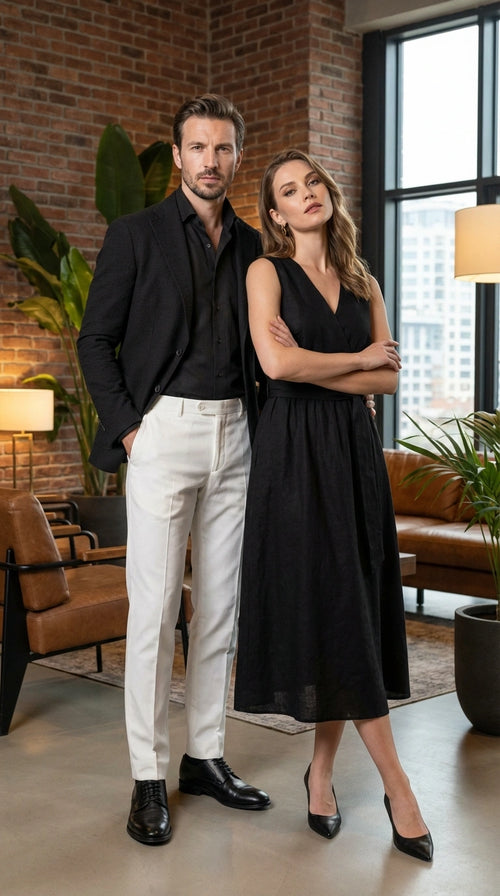 Mens Black Seersucker Blazer - Textured Two-Button Notch Lapel Formal & Summer Sport Jacket in Black Tone-on-Tone Cotton Fabric
