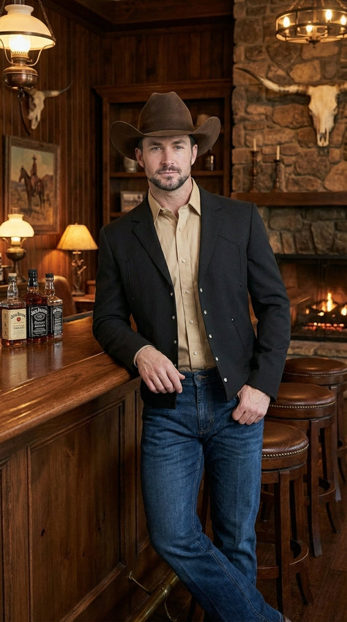 Mens Black Western Blazer Set β Cowboy Style Formal Jacket and Pants Outfit Country Western Suit