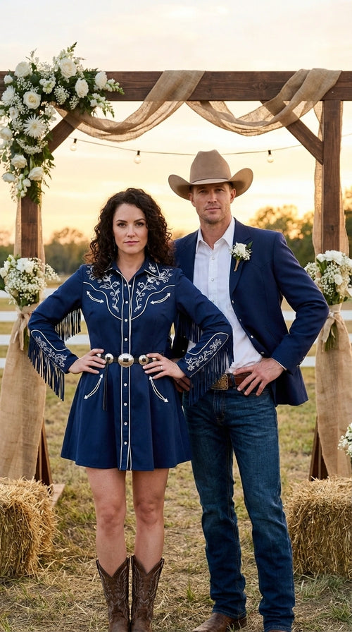 Mens Navy Blue Western Blazer Set Cowboy Style Jacket and Pants Outfit Classic Country Western Ensemble