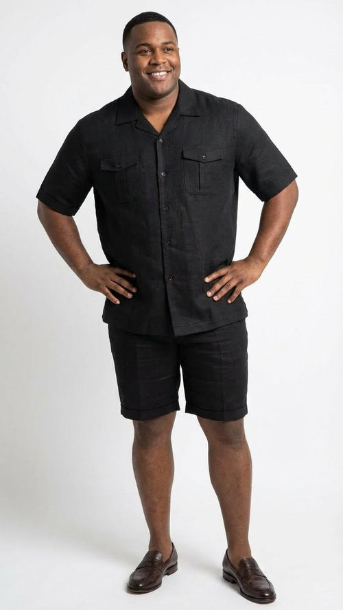 Mens Black Walking Suit with Short Classic Leisure and Casual Outfit