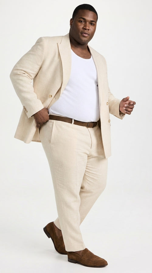 Men’s Light Beige Linen Double-Breasted Suit – Summer Wedding, Beach and Formal 2-Piece Suit