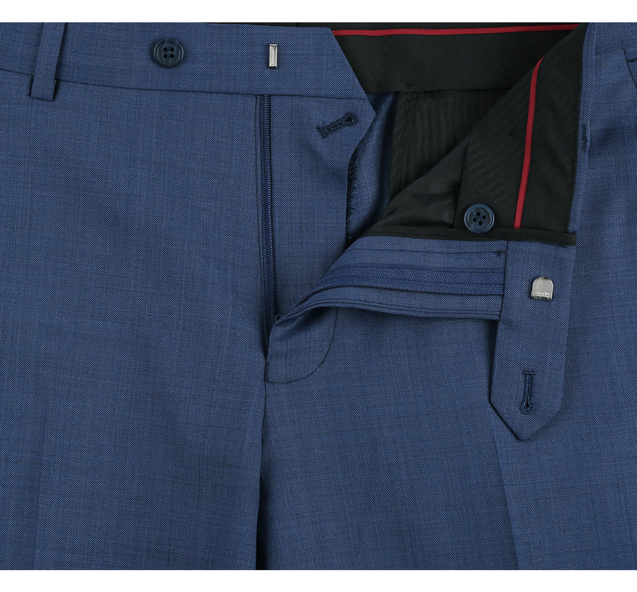 "Steel Blue Slim Fit Wool Suit - Men's Basic Two Button" - 34 Short