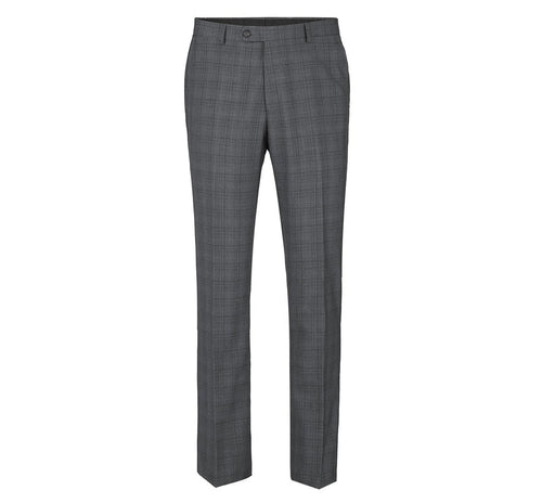 "Charcoal Grey Windowpane Plaid Men's Classic Fit Vested Suit - Two Button"
