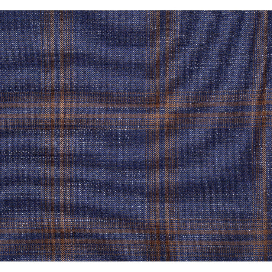 "Men's Slim Fit Navy Blue & Gold Windowpane Plaid Sport Coat Blazer" - 36 Short