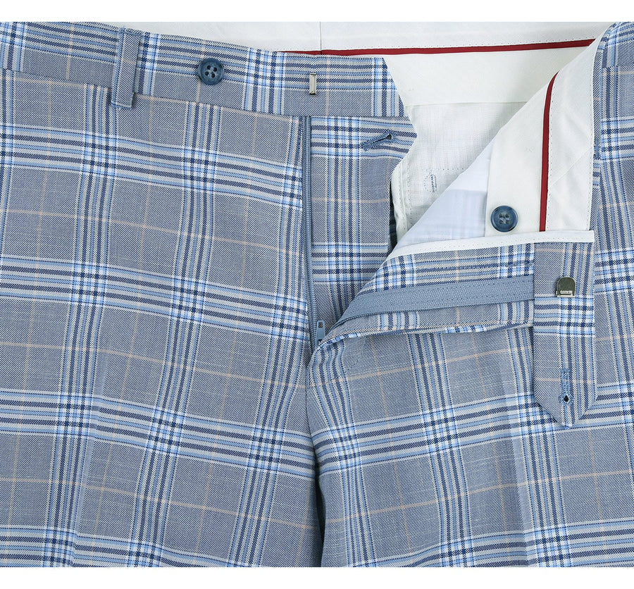 "Sky Blue Windowpane Plaid Men's Slim Fit Two-Button Suit"