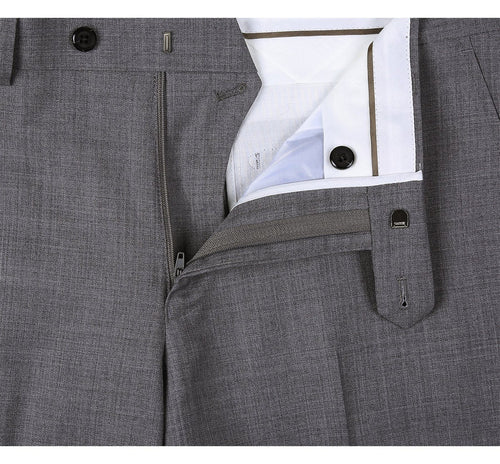 Grey Wool Slim Fit Two Button Men's Suit with Optional Vest