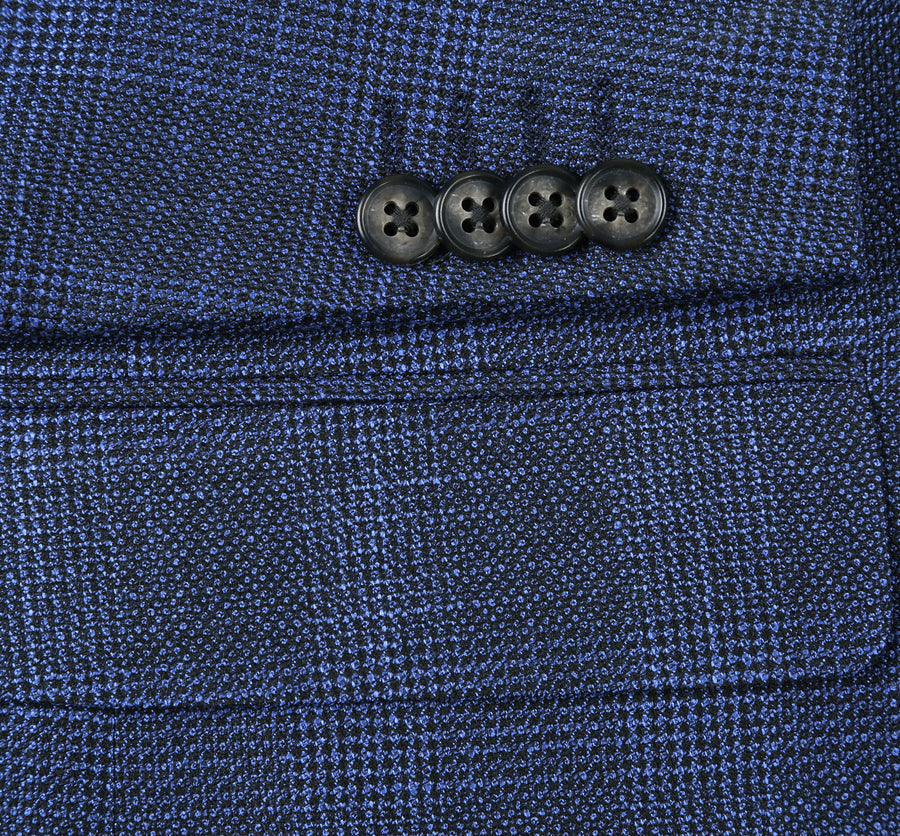 "Classic Fit Men's Blazer - Navy Blue Windowpane Plaid, Two Button Sport Coat" - 34 Short