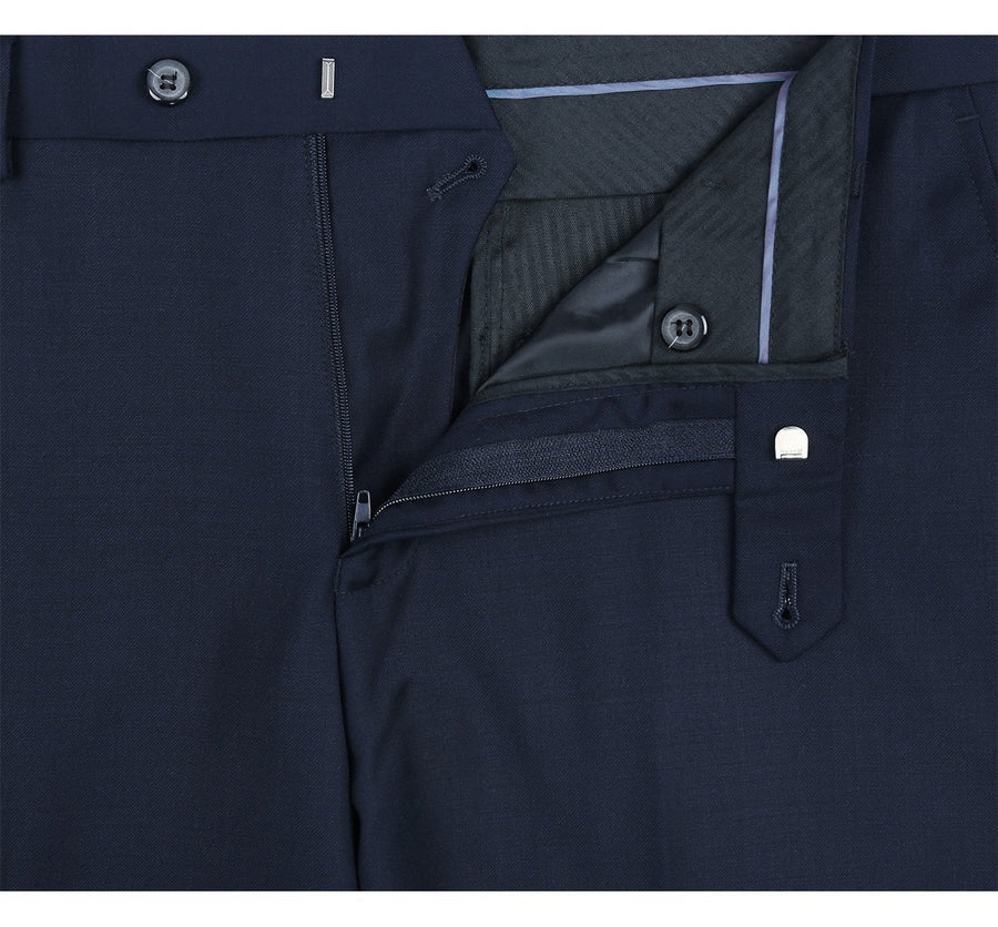 Indigo Blue Slim Fit Wool Suit for Men - Basic Two Button Style with Optional Vest - 34 Short