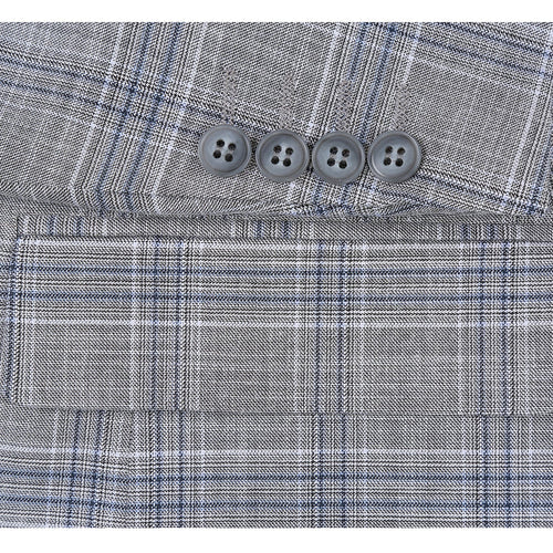 "Classic Fit Men's Two-Button Suit in Light Grey Plaid"