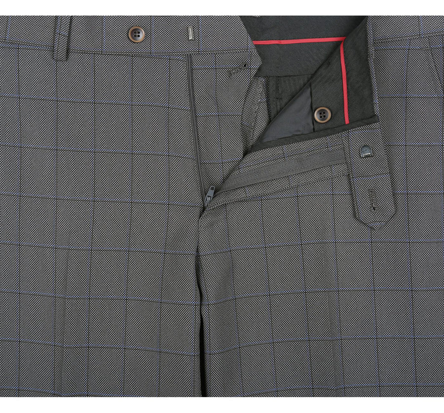"Grey Windowpane Plaid Men's Two Button Classic Fit Suit"