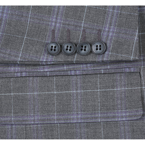 "Classic Fit Men's Two-Button Suit - Dark Grey Windowpane Plaid"
