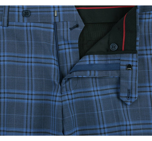 "Blue Windowpane Plaid Men's Slim Fit Two-Button Suit"