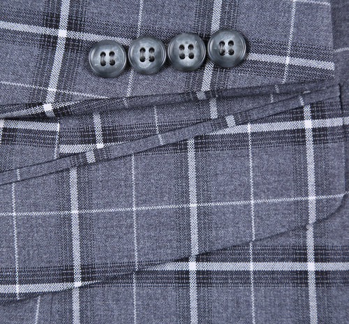 293-14 Men's Classic Fit Single Breasted Grey & White Check Suits