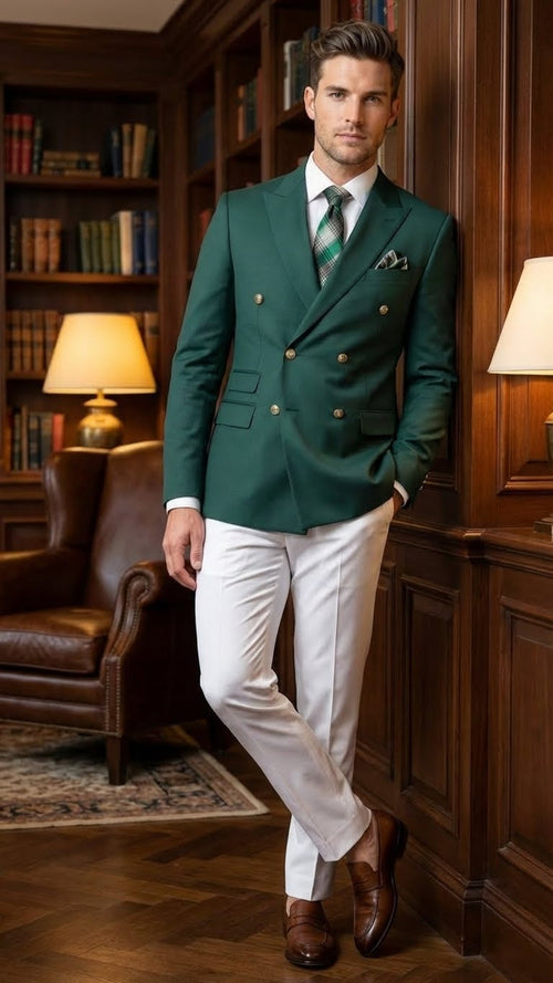 Mens Dark Green Double Breasted Blazer Hunter Olive Green Sport Jacket coat