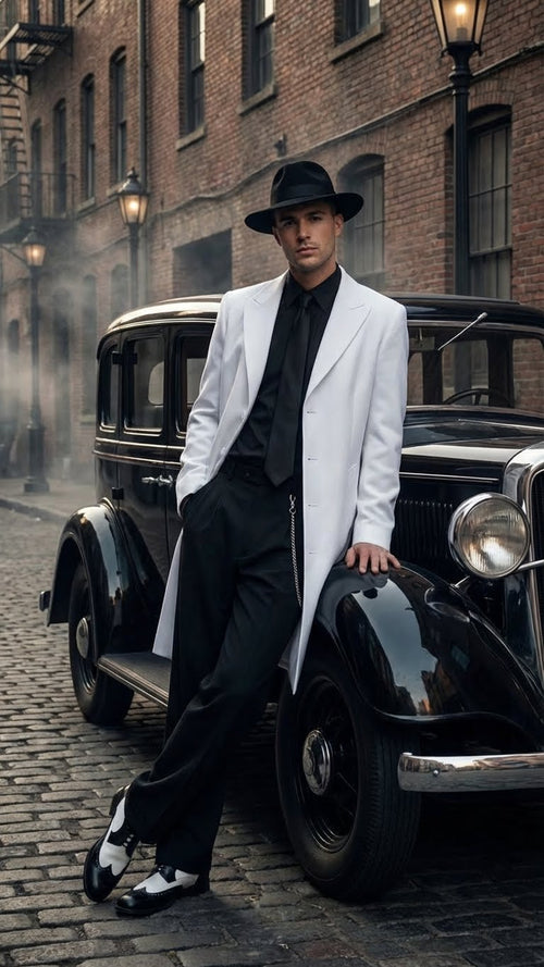 Mens White Zoot Suit Gangster Style Outfit White Jacket + Vest + Pants + Shirt & Tie Combo Package