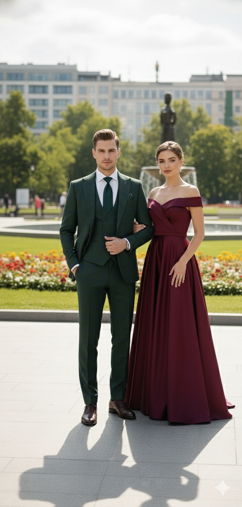 Mens Green Plaid 3-Piece Suit Classic Check Slim Fit Suit for Weddings, Church, and Formal By Rossiman