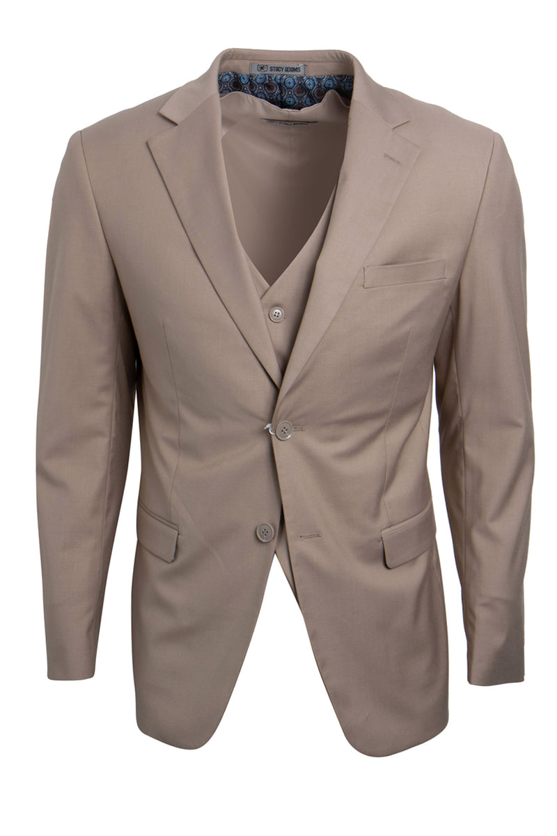 "Stacy Adams Men's Two Button Vested Basic Suit in Tan"