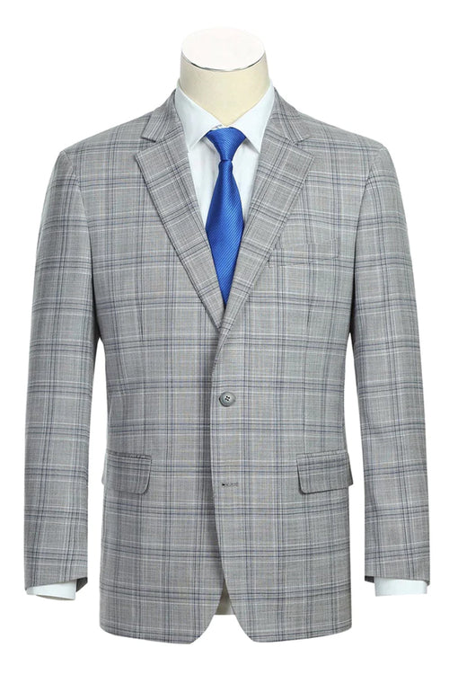 "Classic Fit Men's Two-Button Suit in Light Grey Plaid"