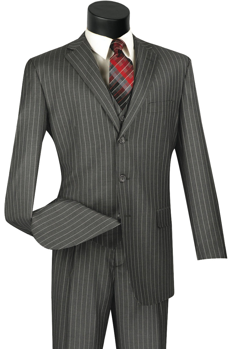 Mens 3 Button Vested Gangster Pinstripe 1920's Suit in Charcoal - 36 Short
