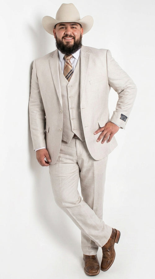 Men’s Sand champaign Western Cowboy 3-Piece Suit – Light Cream Wedding Suit with Vest & Pants Slim Fitted