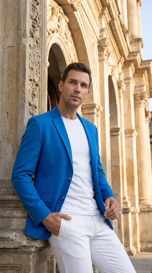Men’s Bright Blue Club Blazer – Ted Lasso Inspired Classic Two-Button Sport Coat