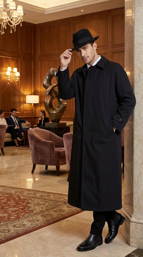 Men’s V for Vendetta Inspired Black Trench Coat – Long Gothic Full-Length Overcoat