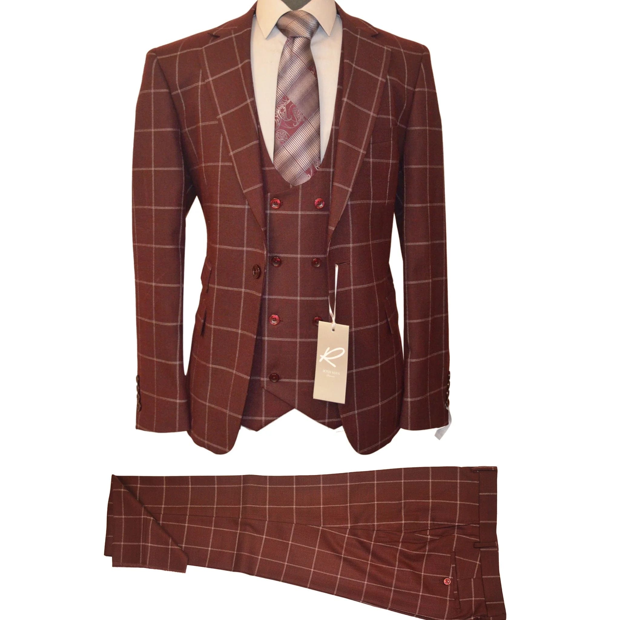 Rossiman Suits For Sale - Mens Designer Suit - Fashion Suits - Fancy Burgundy Suits - 38 Short Jacket+32 Waist Adjustable 28to34)(Height: 5 4 to5 7 )(Neck 15-16.5)S-M)