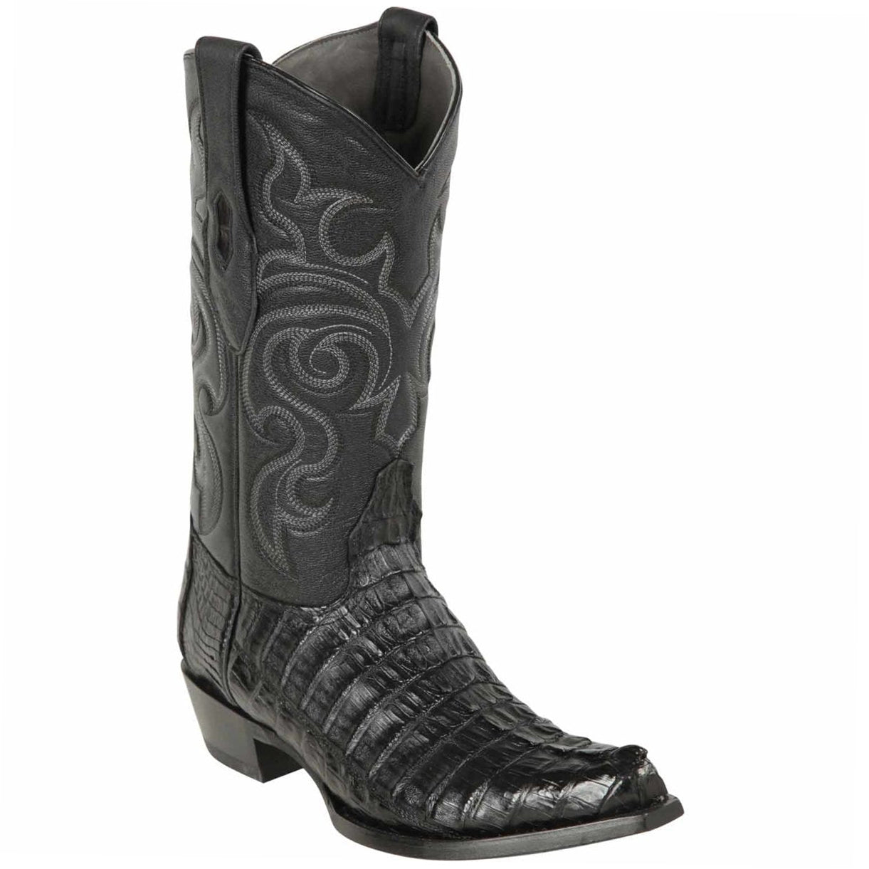 Black Caiman Tail Snip Toe Cowboy Boot - EE