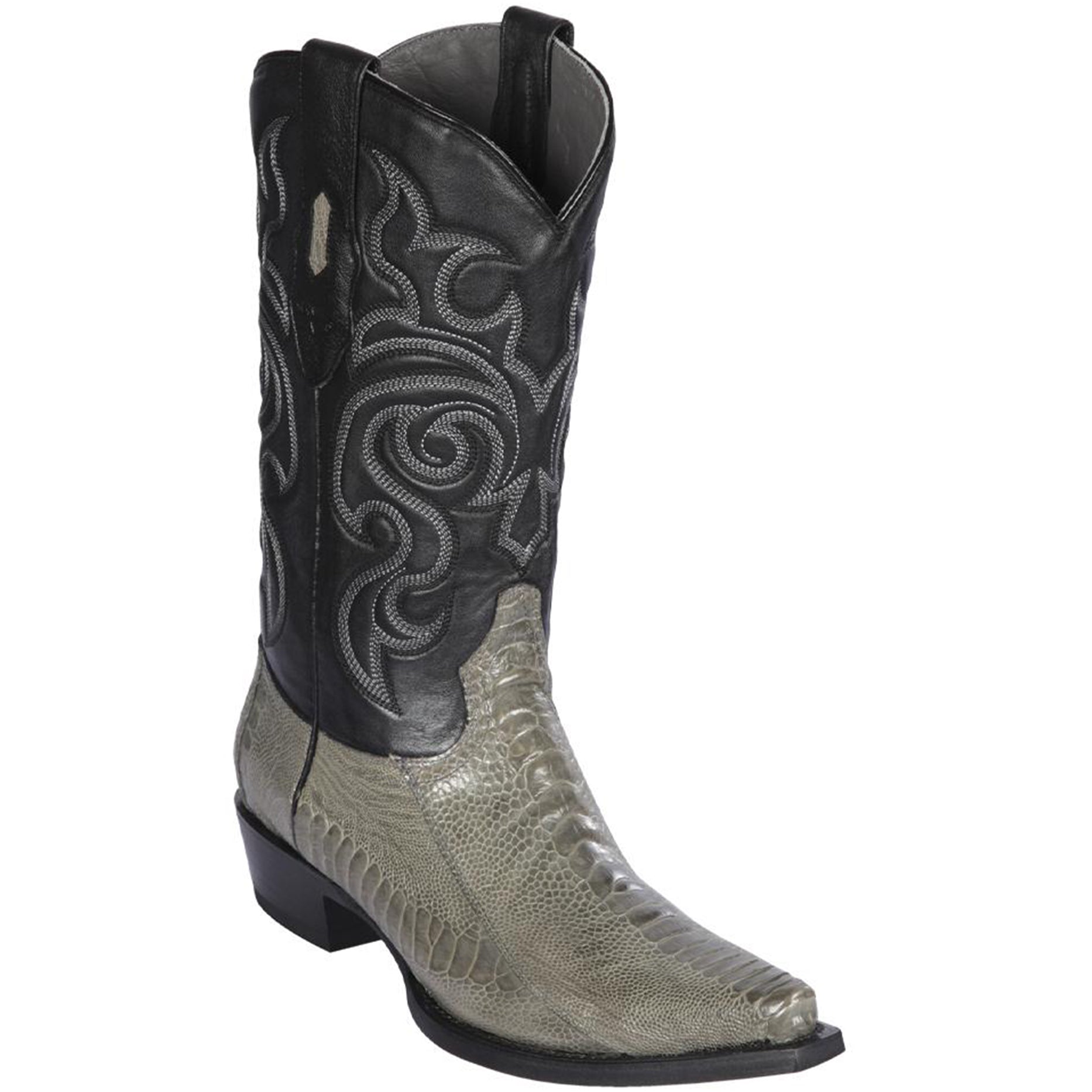 Grey Ostrich Leg Cowboy Boots - EE