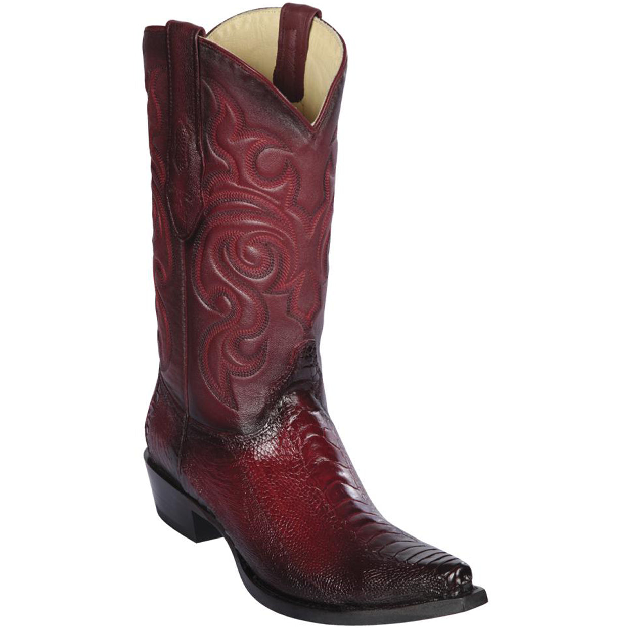 Ostrich Leg Snip Toe Western Boots Burgundy - EE