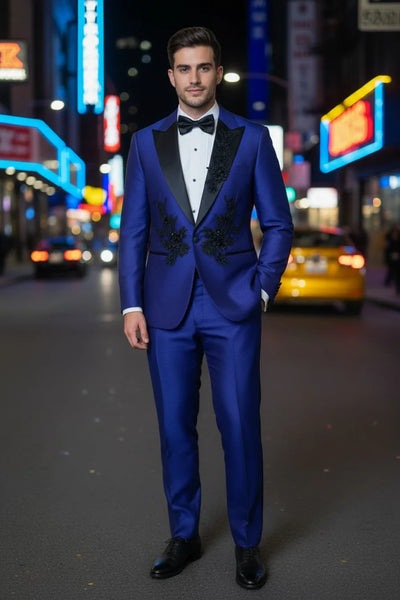 Men’s Parini Royal Blue Embellished Suit – Modern Fit Peak Lapel Prom & Formal Suit