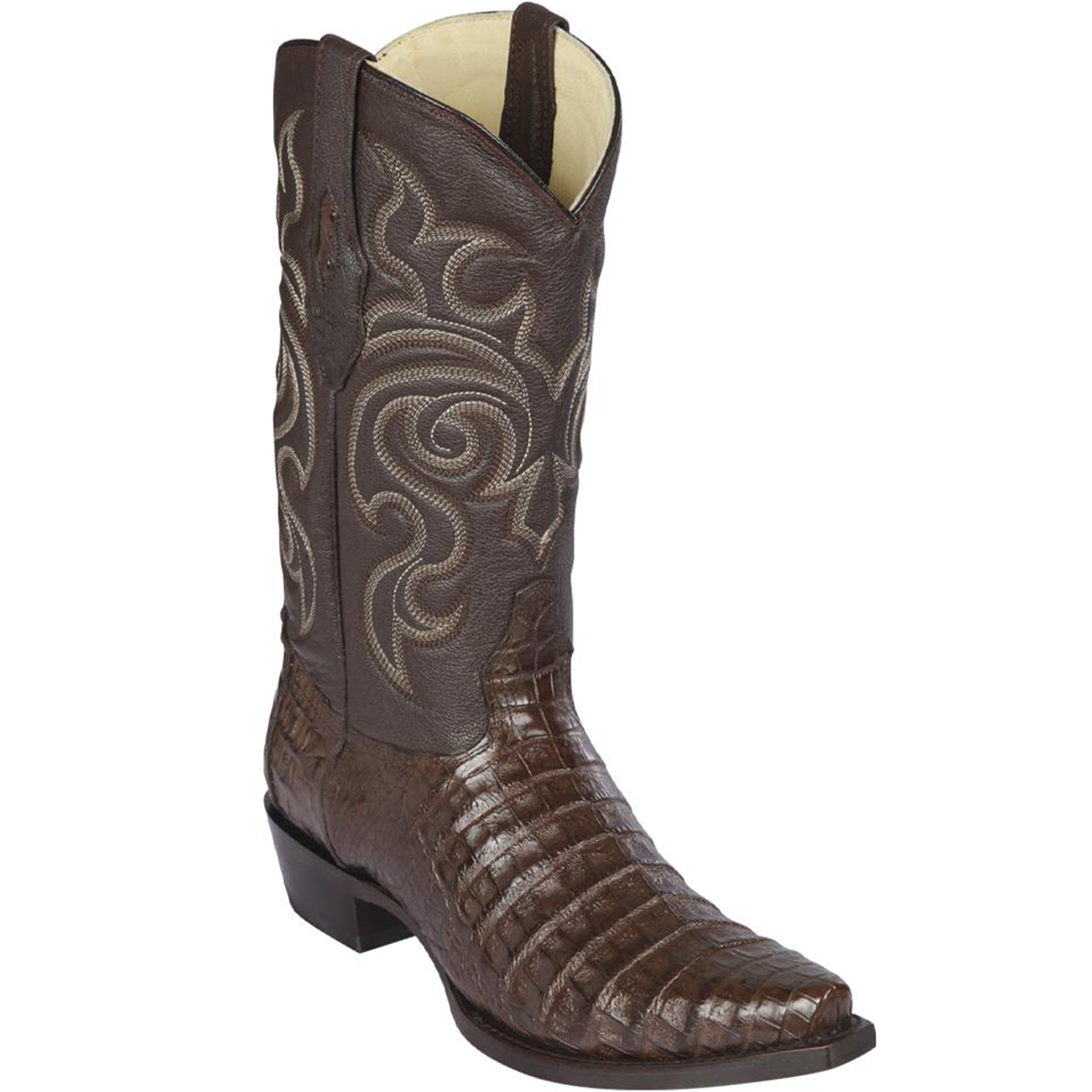 Brown Caiman Belly Snip Toe Western Boots - EE