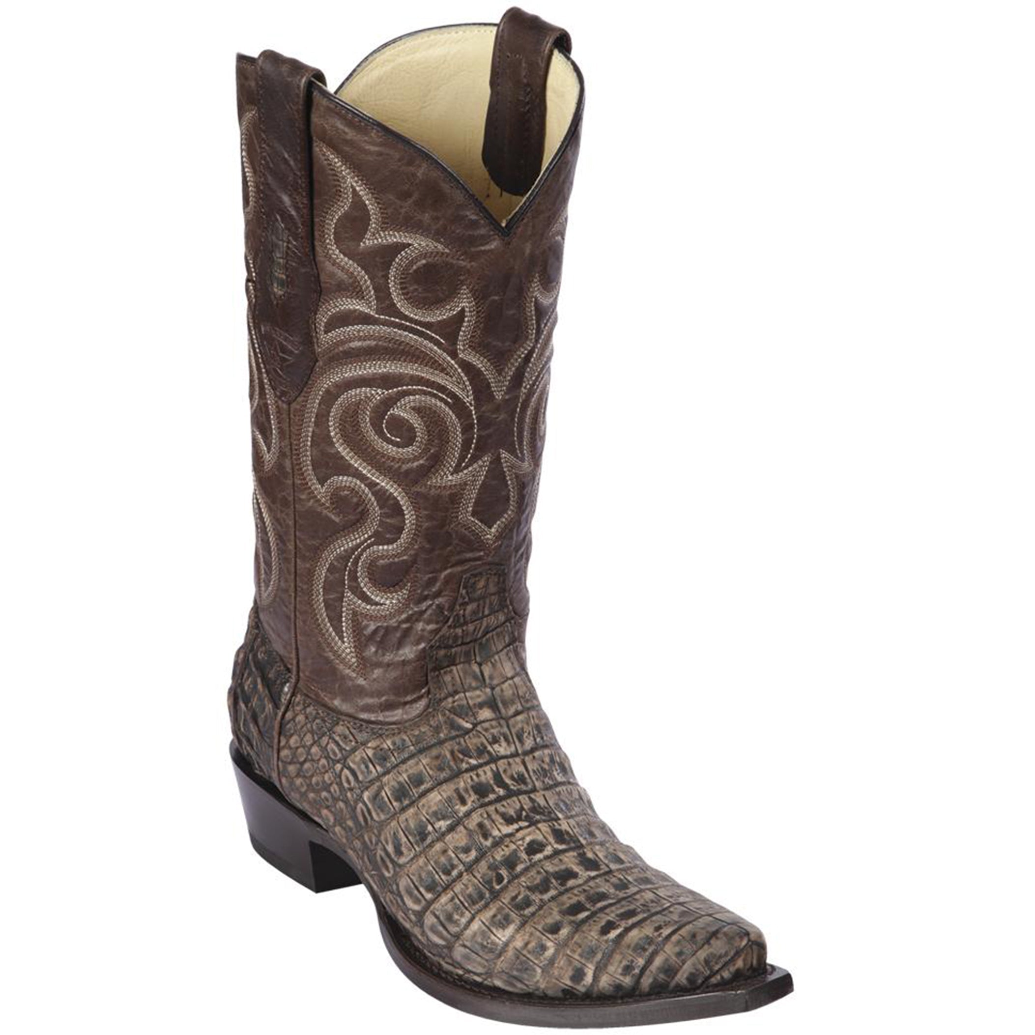 Sanded Brown Caiman Belly Snip Toe Boots - D