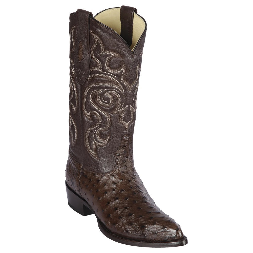 Brown Ostrich Cowboy Boot J-Toe - EE