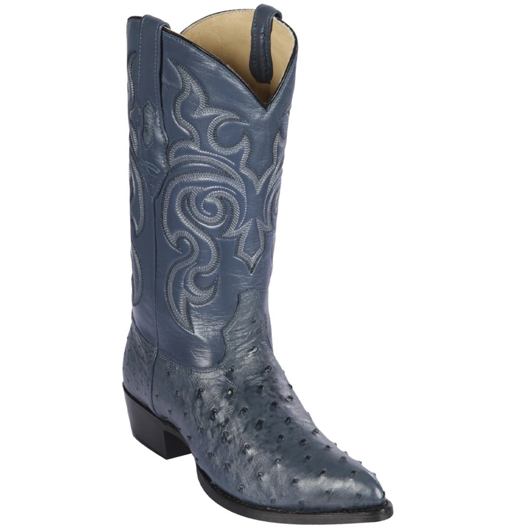 Blue Ostrich Cowboy Boots J-Toe - EE