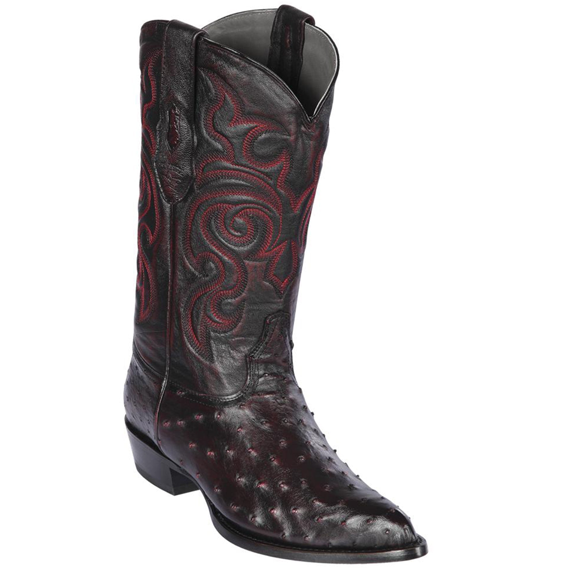 Black Cherry Ostrich Boots J-Toe - EE