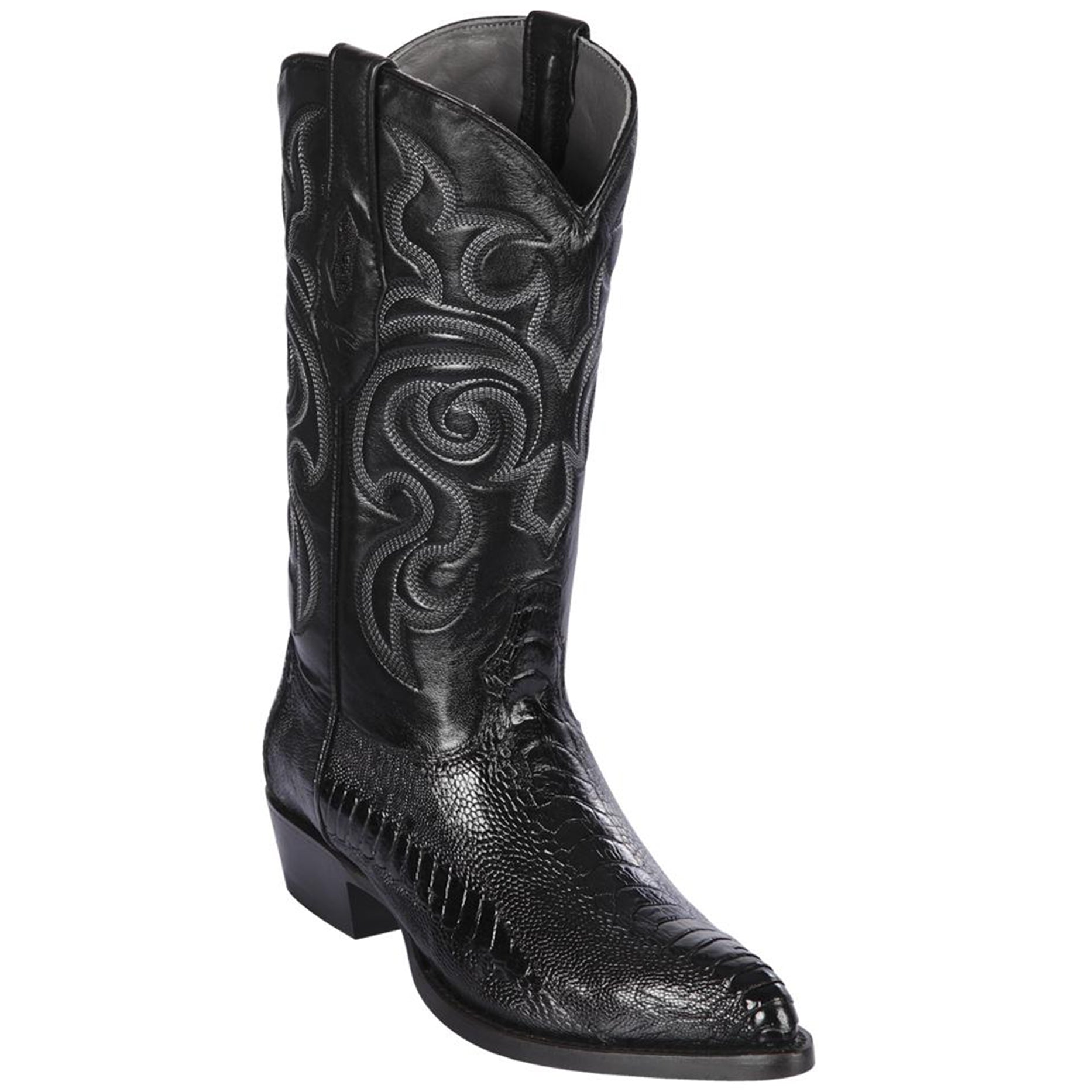 Black Ostrich Leg J-Toe Western Boots - EE