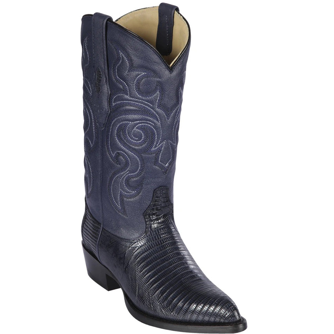 Lizard Cowboy Boots J-Toe Navy Blue - EE