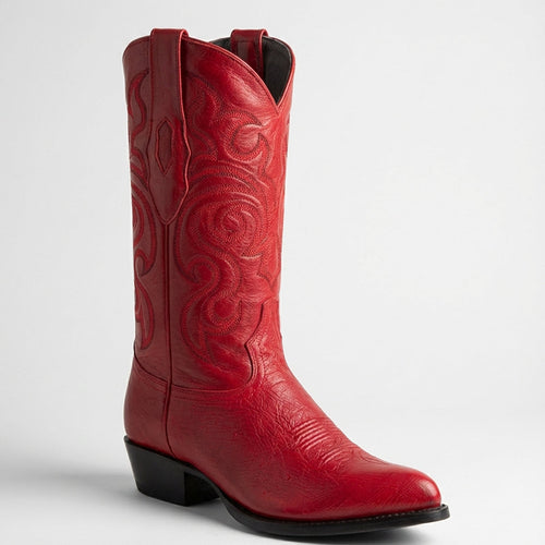 Mens Los Altos Boots Smooth Ostrich Red Cowboy Boots J-Toe - Red