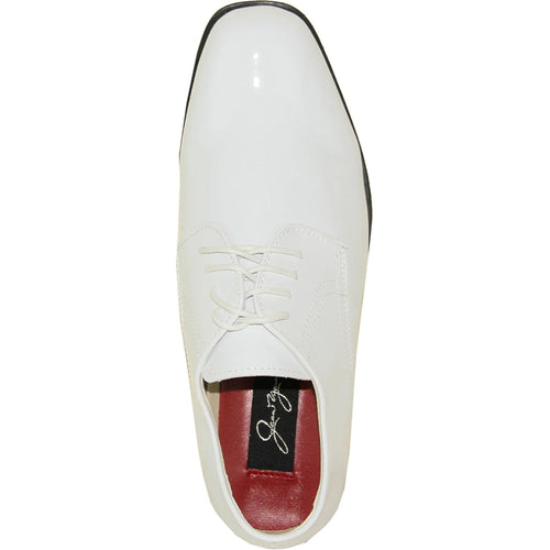 Bravo Mens Classic Formal Shiny Patent Tuxedo Shoe in White