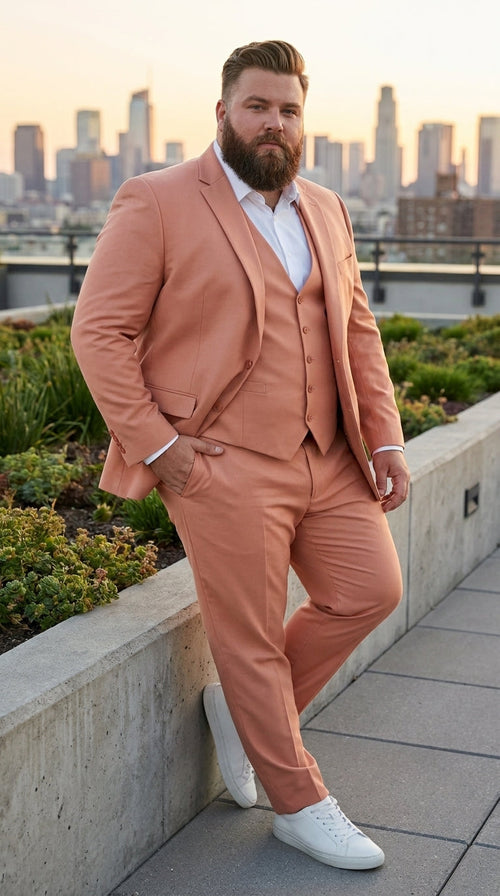 Men’s Peach Light Brown 3 Piece Suit – Wedding & Prom Formal Suit Set, Blazer Pants Double breasted vest