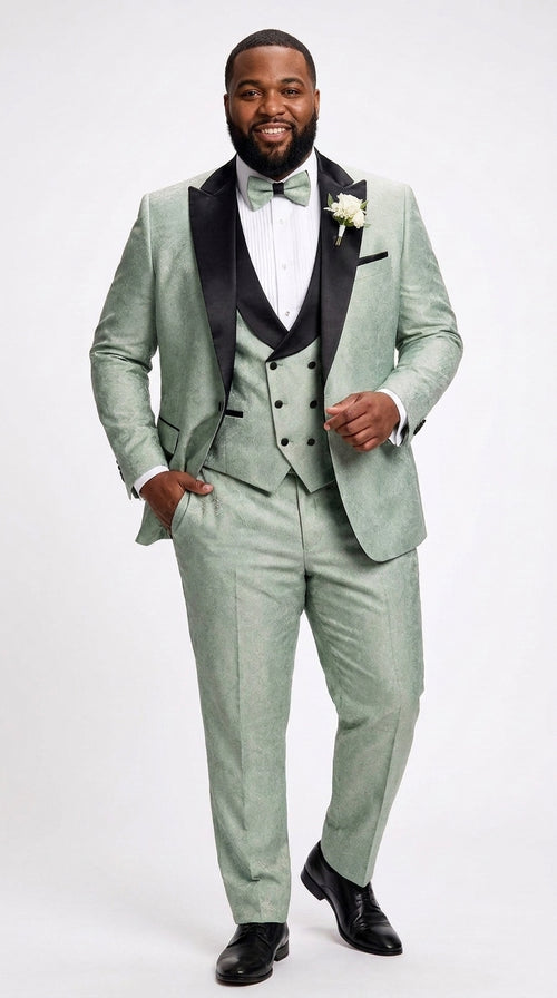 Men’s Sage Green Wedding Tuxedo with Black Shawl Lapel – 3 Piece Groom Prom Suit Mintish Color