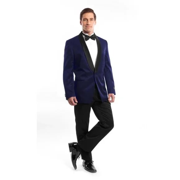 2pc Navy Tuxedo w/ Adjustable Pants by Bryan Michaels - 38 Short Jacket+32 Waist Adjustable 28to34)(Height: 5 4 to5 7 )(Neck 15-16.5)S-M)